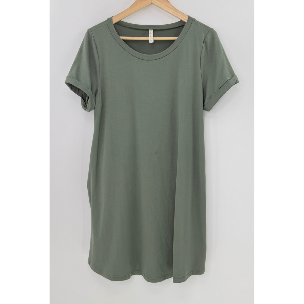 MTS Women's Green T-Shirt Dress Short Sleeve Size L Stretch Comfort Simple